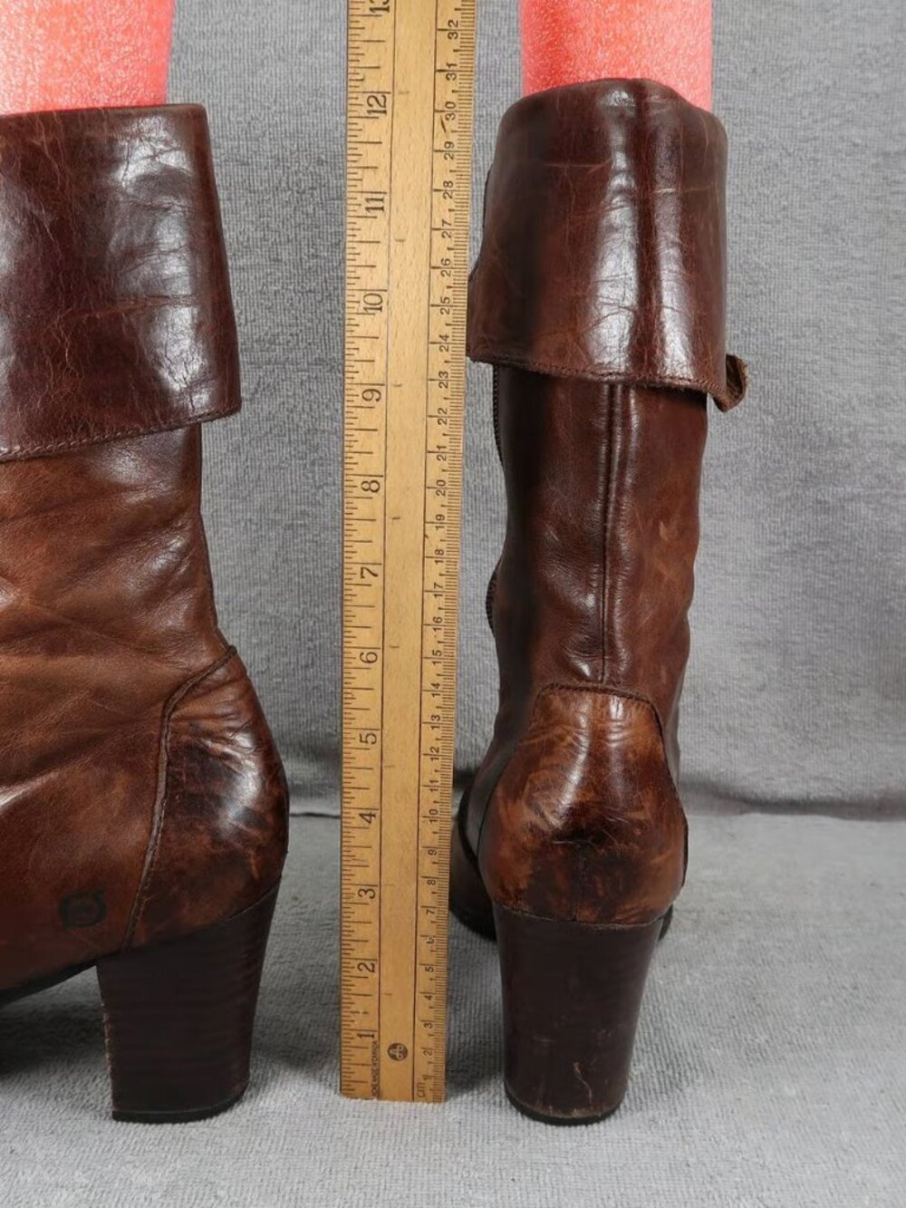 Born Brown Leather Lace Up Fold Over Side Zip Heeled Combat Moto Boot - 9.5 - Picture 16 of 16
